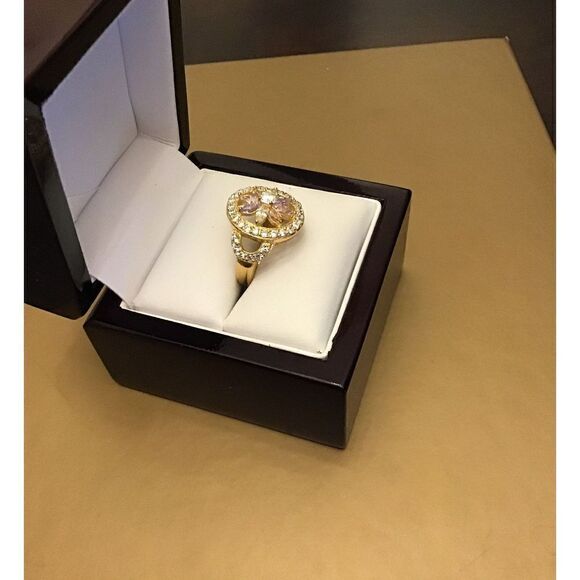 Sparkling New 4Ct. Multicolor Topaz Gemstone Sunburst Ring Sz 8 - Picture 2 of 3